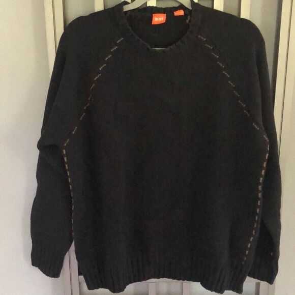 BOSS Hugo Boss Men's virgin wool made in Italy sweater black beige detail ￼L - Picture 1 of 6